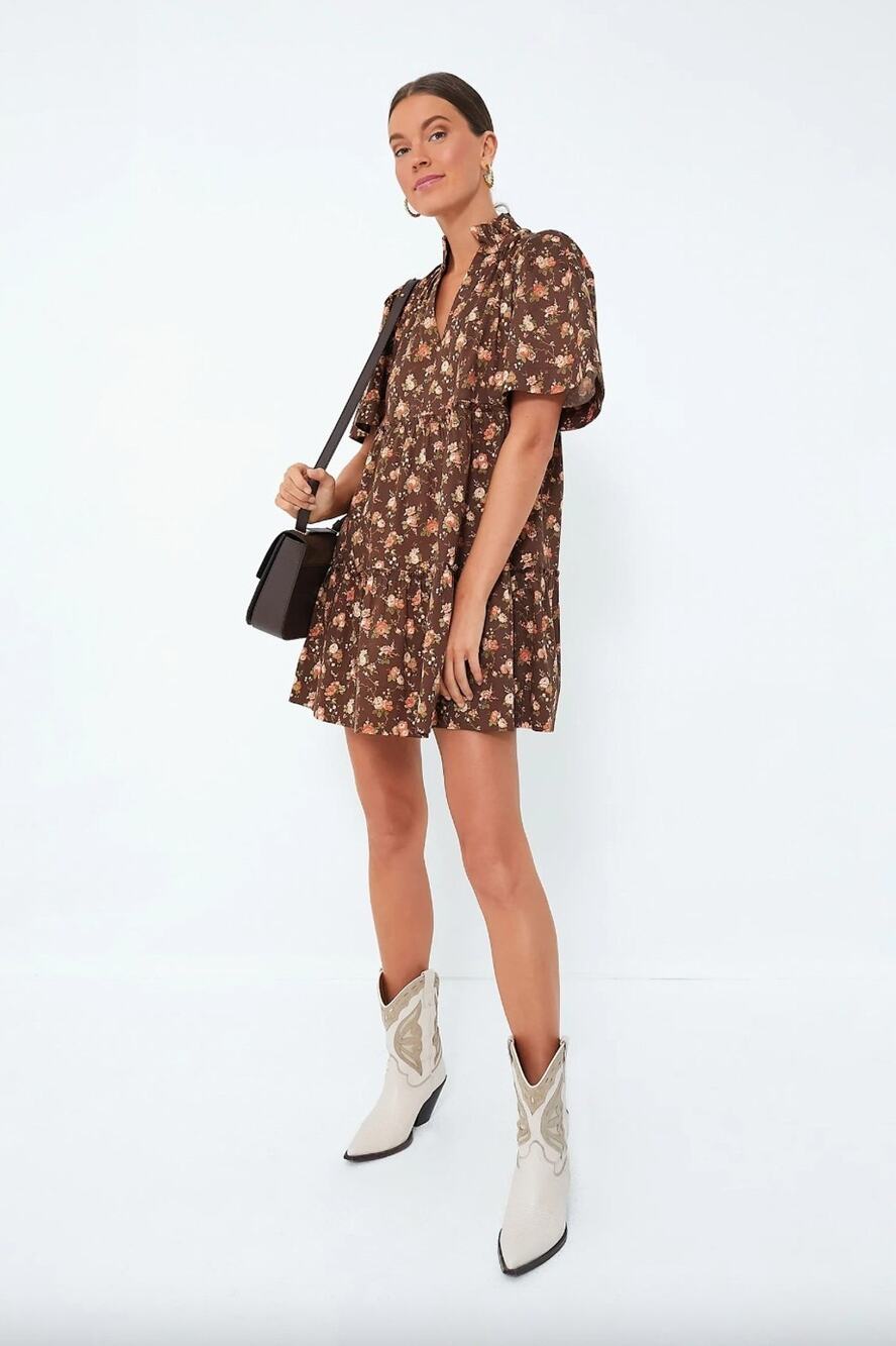 Tuckernuck L Brown Floral Rosewood Chintz Crawford Dress